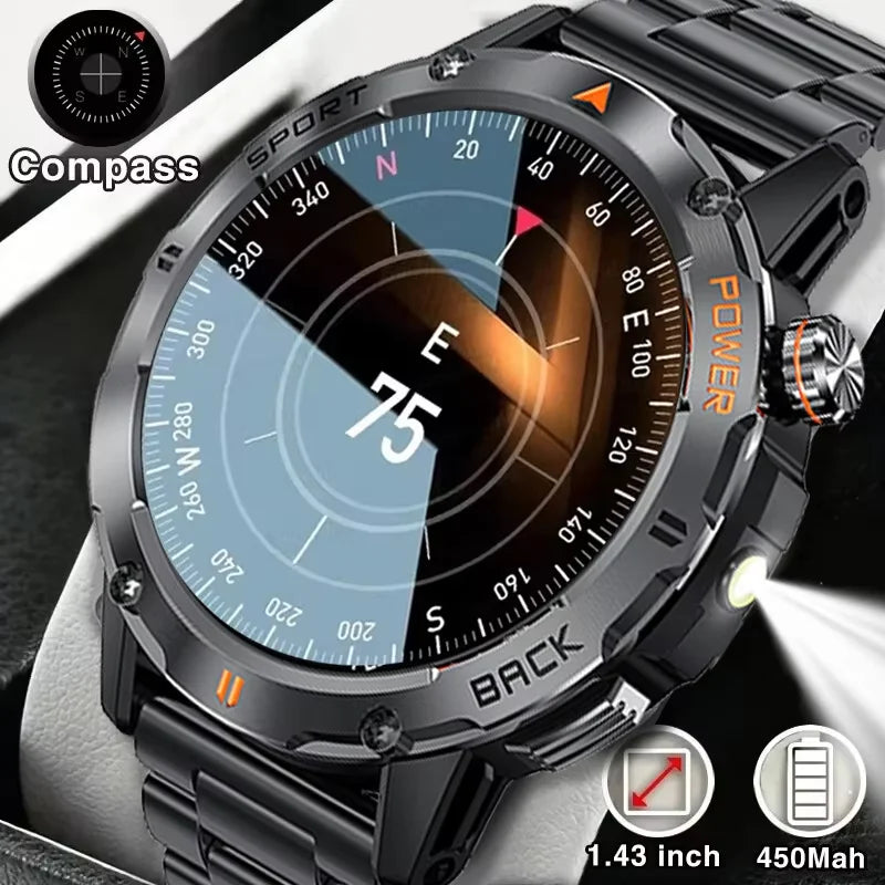 2025 New Outdoor Military Compass Smartwatch Men's 360*360 HD Large Screen Heart Rate Bluetooth Call IP68 Waterproof Smart Watch