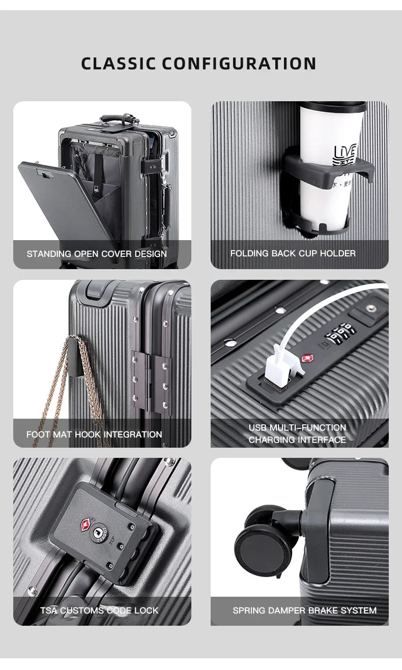 Polycarbonate Wide Luggage Front-Opening Boarding Box — Silver | KIMLUD
