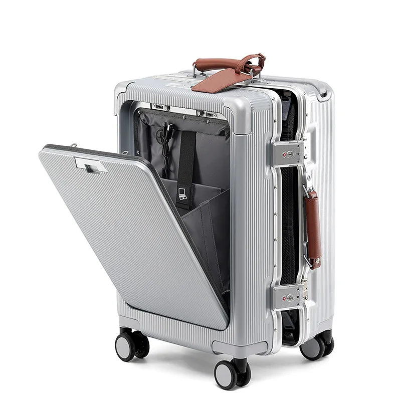 Front opening aluminum frame luggage box, women's universal wheel luggage, men's wide luggage, 24 inch password boarding box