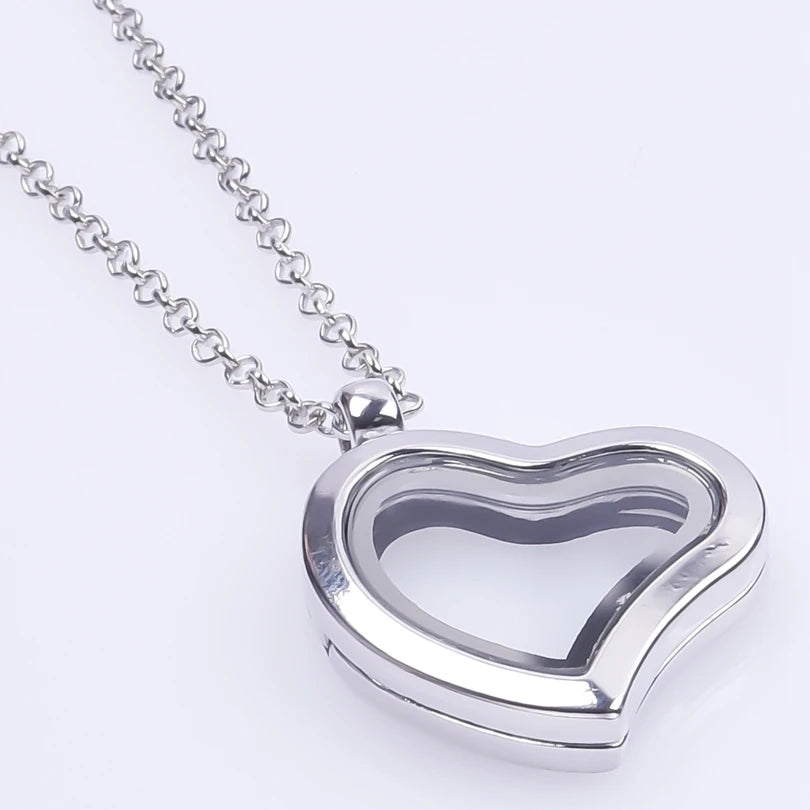 Silver-Tone Heart-Shaped Glass Reliquary Locket Pendant With Antique Filigree Keepsake Window — Silver | KIMLUD