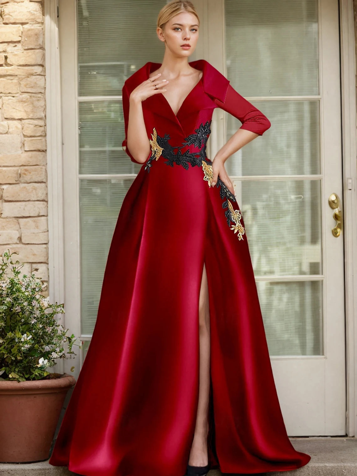 A-Line Evening Gown Elegant Dress Formal Floor Length Shirt Collar Pocket with Appliques dress to impress 2025 free customized - KIMLUD