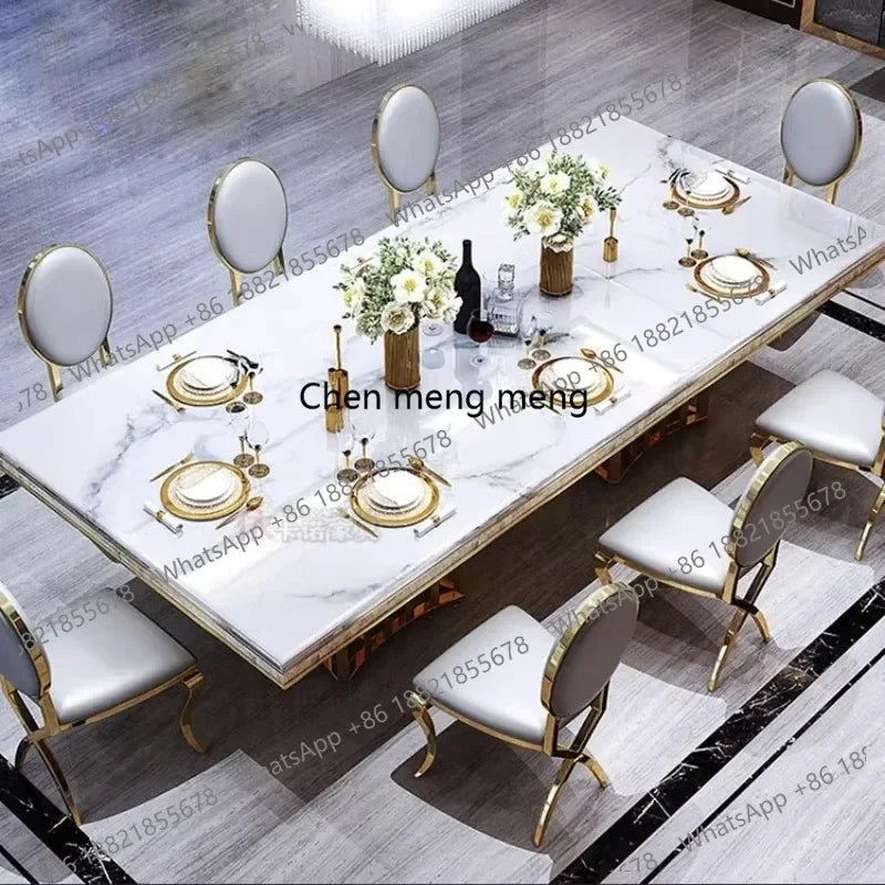Marble Gold-Frame Rectangular Dining Table — White | KIMLUD