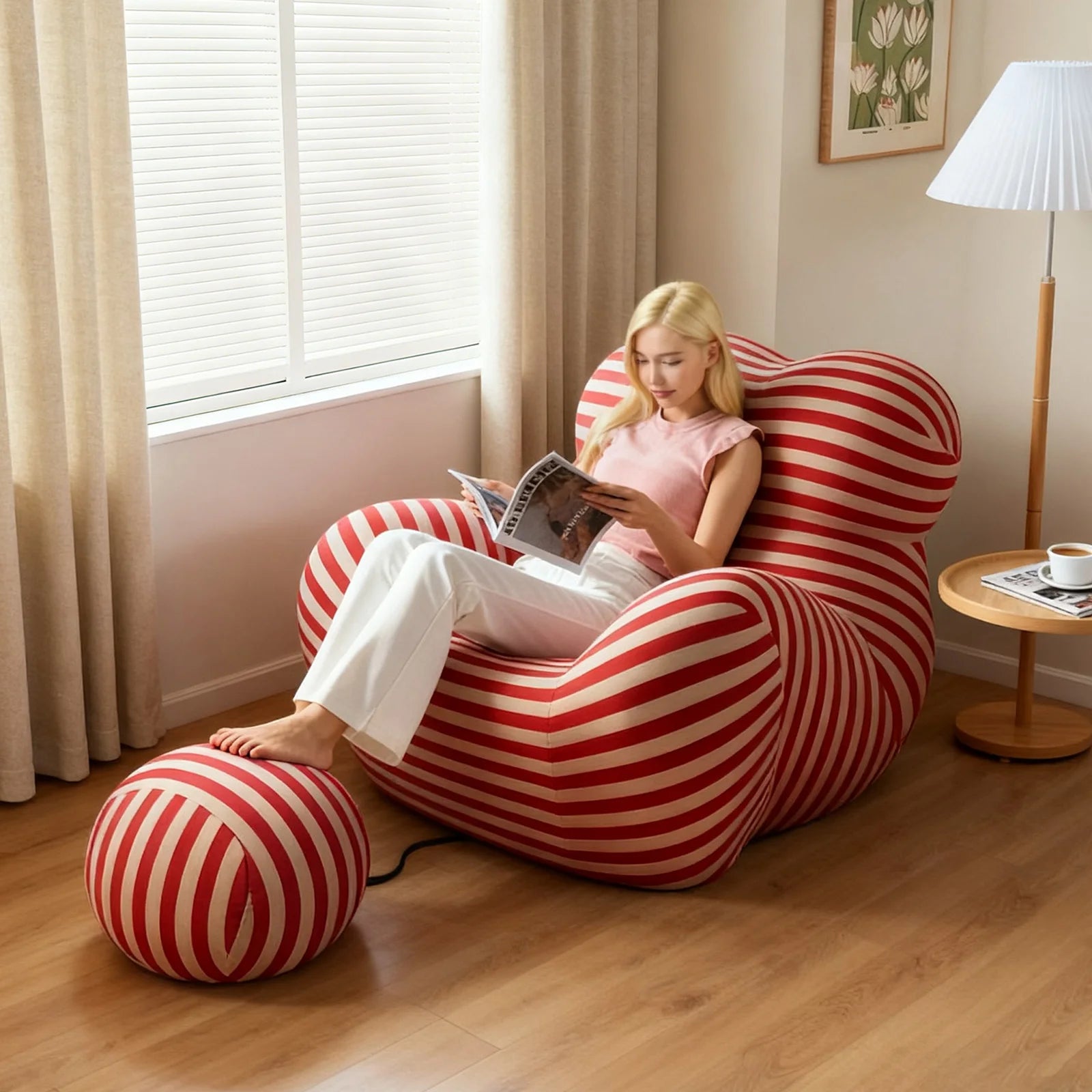 Bean Bag Chair for Adults,MemoryFoam Sofa，Floor Reading Chair withOttoman，Comfy Single Living Room Couch,Boneless Chair