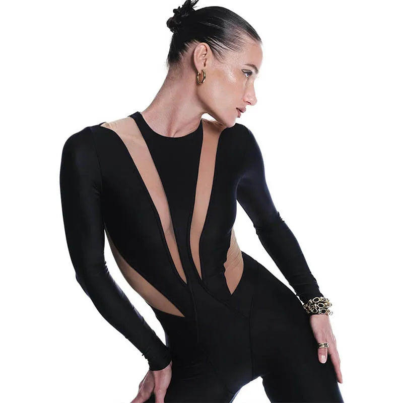 Black Long-Sleeve Cutout Jumpsuit | KIMLUD