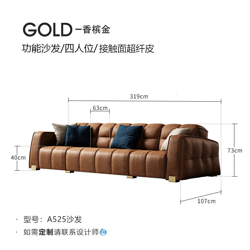 Leather Minimalist Sofa Bed Multifunctional Design Premium Italian Leather — Caramel | KIMLUD