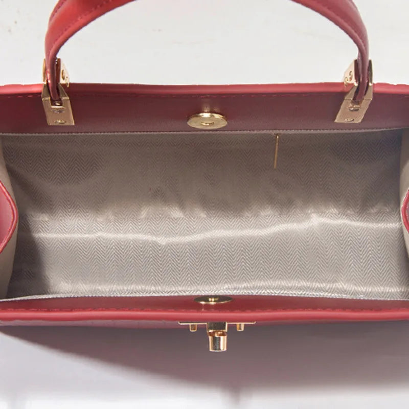 PU Leather Crocodile Satchel Bag — Burgundy | KIMLUD