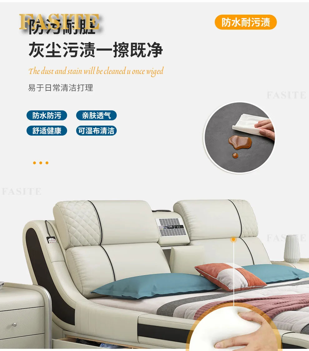 Modern Simple Massage Bed Luxury Water Proof Design Bedframe Double Bed Smart White   Nordic Furniture