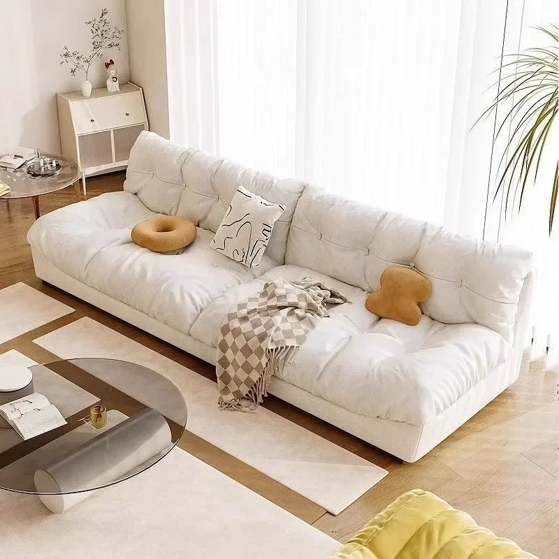 Anti-Cat Scratch Fabric Sectional Sofa With Solid Wood Frame — Ivory Cream | KIMLUD