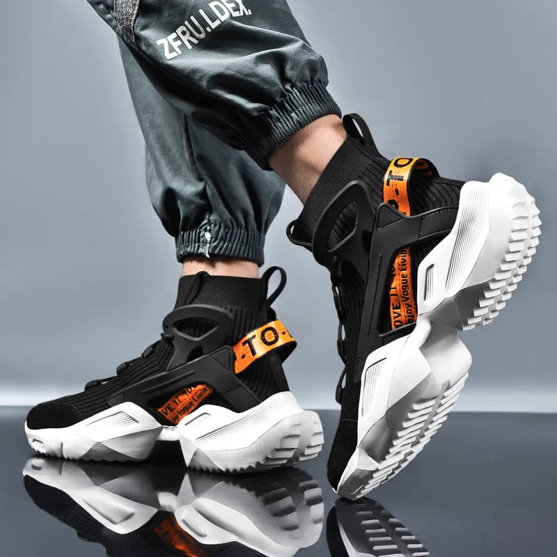 Men's High-Top Sneakers – Chunky Silhouette – White | KIMLUD