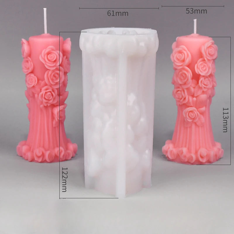 KIMLUD, Rose Pillar Candle Mold 3D Rose Flower Silicone Mold Handmade Bouquet of Flowers,Wedding Gift,Home Desktop Decor Mold, KIMLUD Womens Clothes