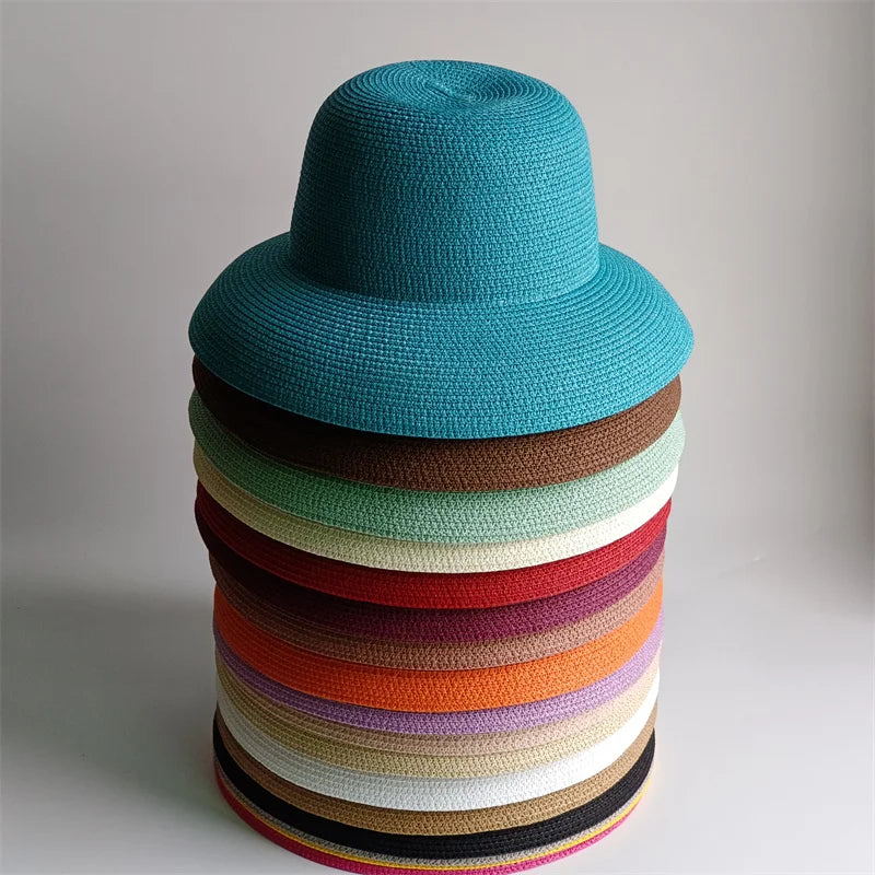 Panama Straw Floppy Sun Hat — Black With Ivory Ribbon | KIMLUD