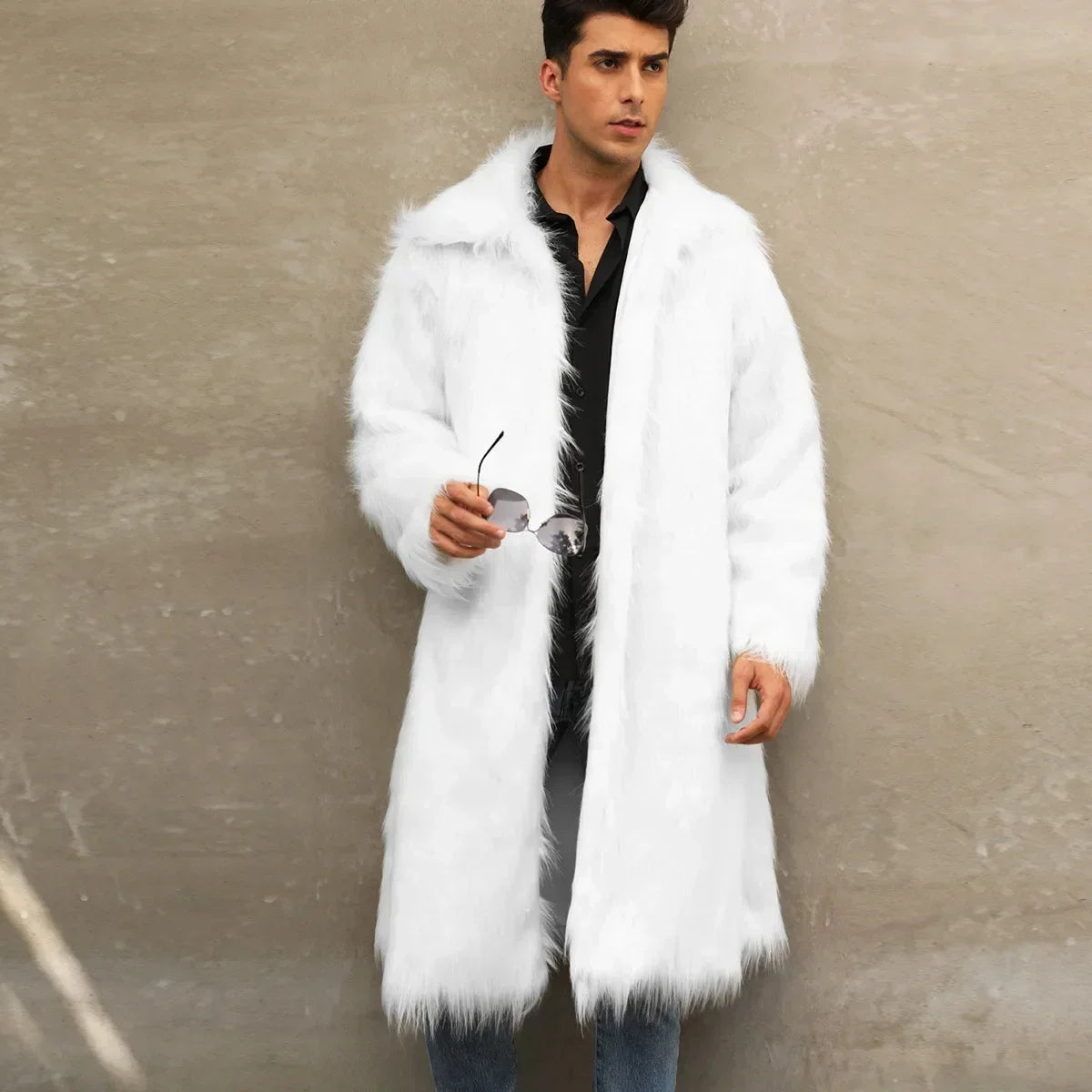 Men's Faux Fur Coat - Long Coat - Faux Fur | KIMLUD