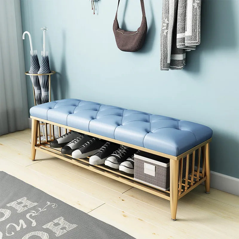 Modern Entryway Metal Shoe Cabinet Luxury Living Room Sofa Stool with Cushion Scandinavian Changing Stool Home Hall Furniture