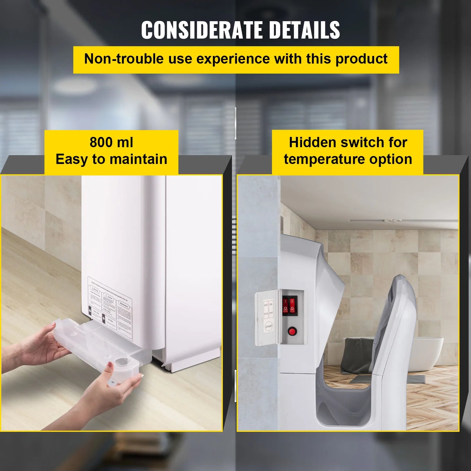 SucceBuy Hand Dryer Machinery Automatic High-speed Jet Double-sided Secure Robust Material Blade for Washroom Multicolor