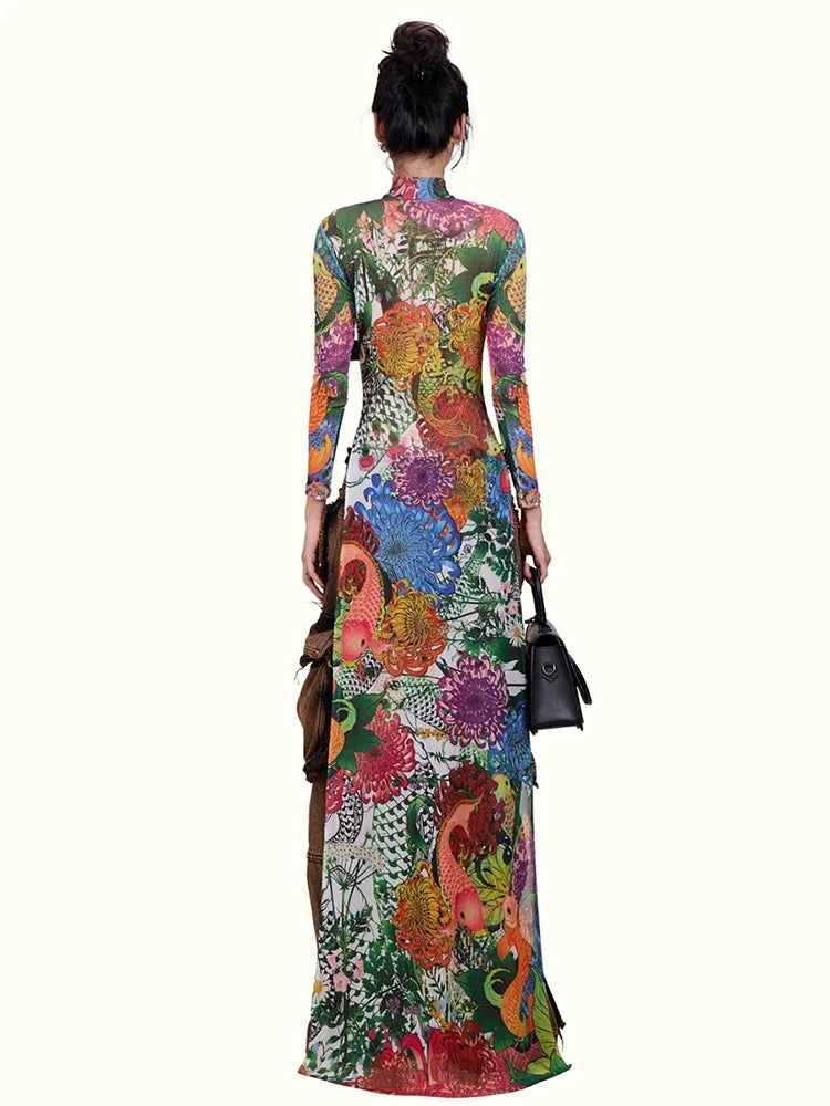 Patchwork Floral Long-Sleeve Top O-Neck — Multicolor | KIMLUD