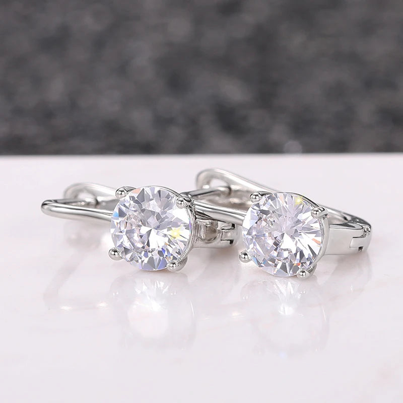 U-Shaped Hoop Earrings Cubic Zirconia Sparkle — Silver | KIMLUD