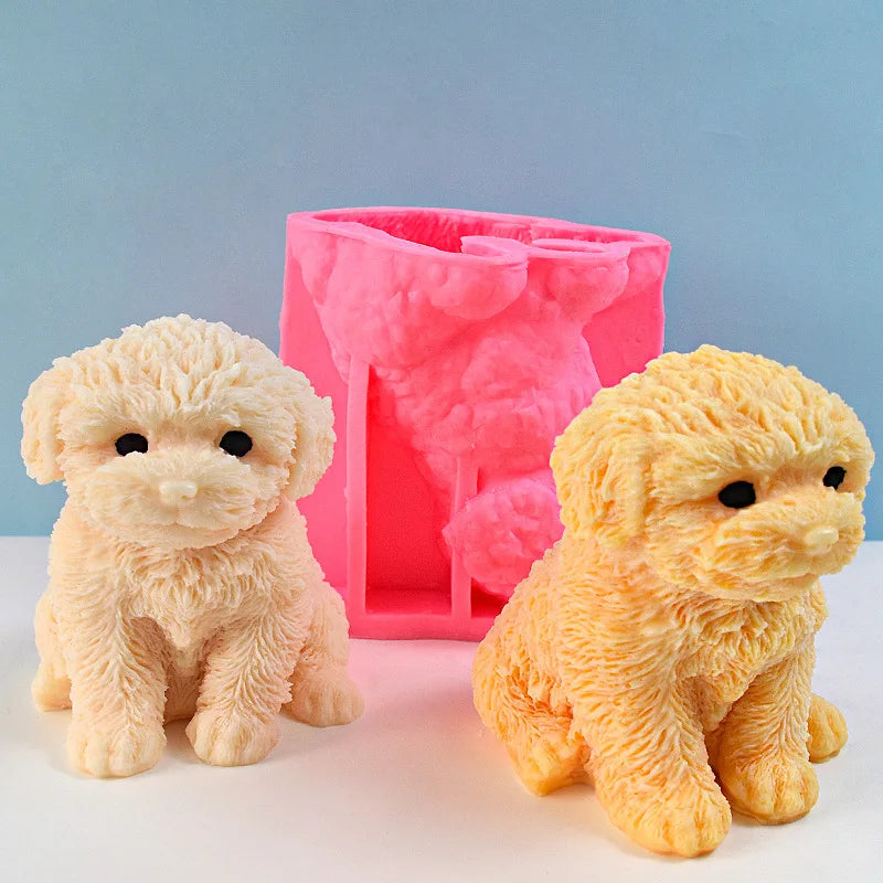Teddy Dog Candle Mold Cute Animal Pet Puppy Dog Handmade Aromatherapy Plaster Soap Silicone Mould DIY Home Decoration Tools