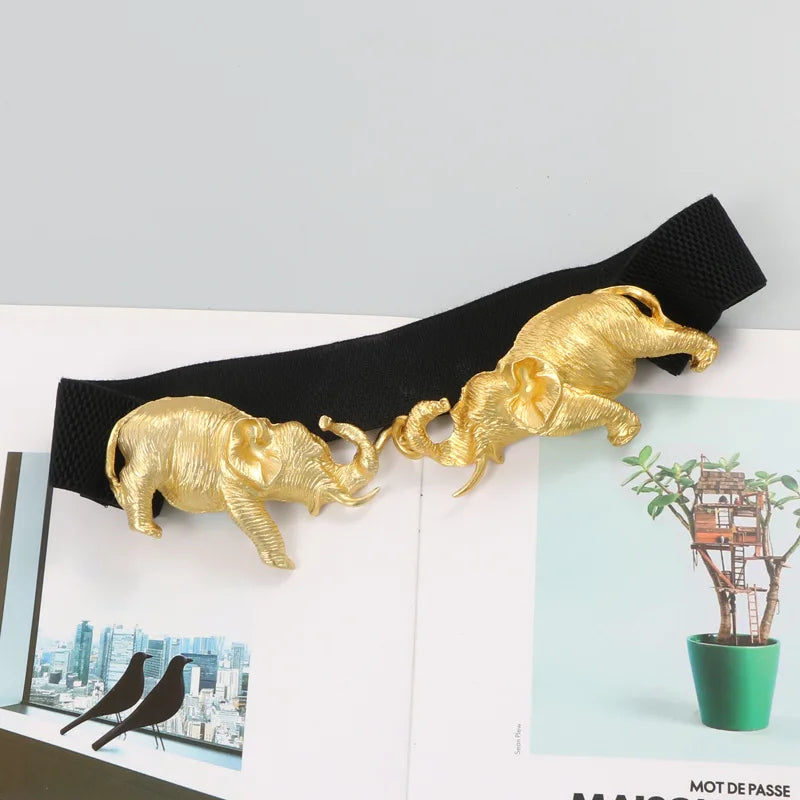 Belt – Gold Elephant Leather – Elastic Dress Belt – Gold | KIMLUD