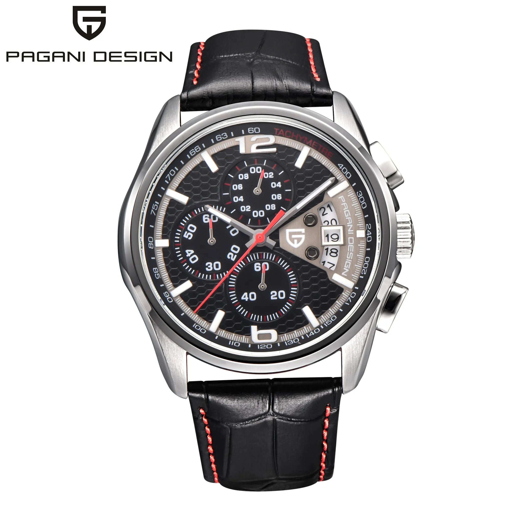 Leather Chronograph Honeycomb Dial Watch — White | KIMLUD