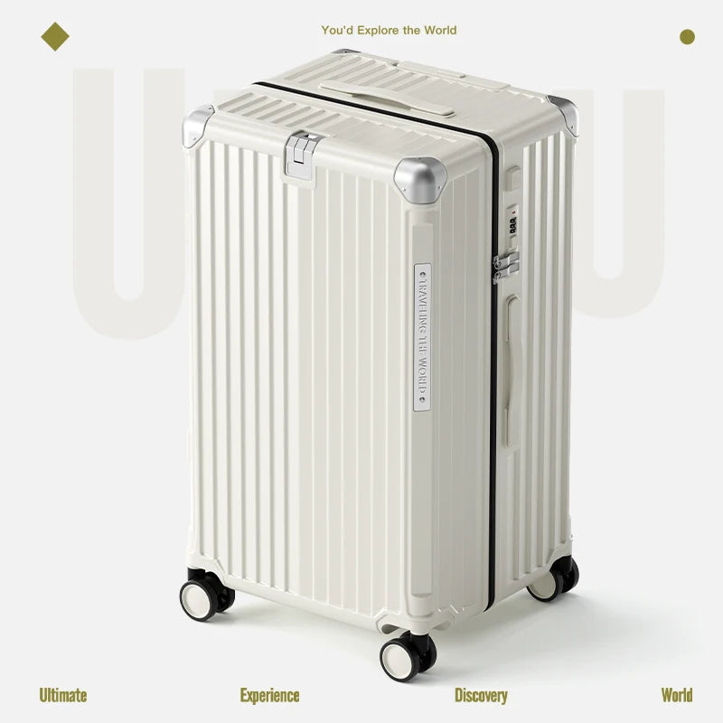 Aluminum Frame Travel Suitcase 30 Inch Large Capacity With Expandable Interior — Deep Red | KIMLUD