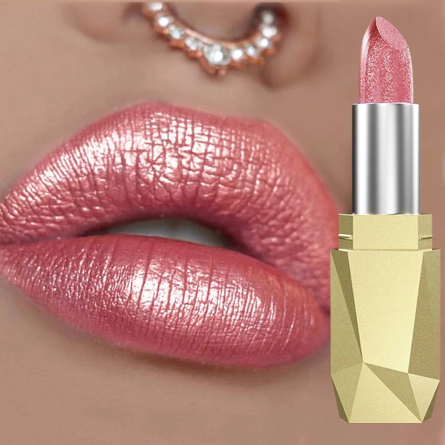 Metallic Lipstick Longlasting Glitter Pink Red Lip Glaze  Waterproof Moisturize Luminous liptint Shimmer Shiny Lipgloss Makeup