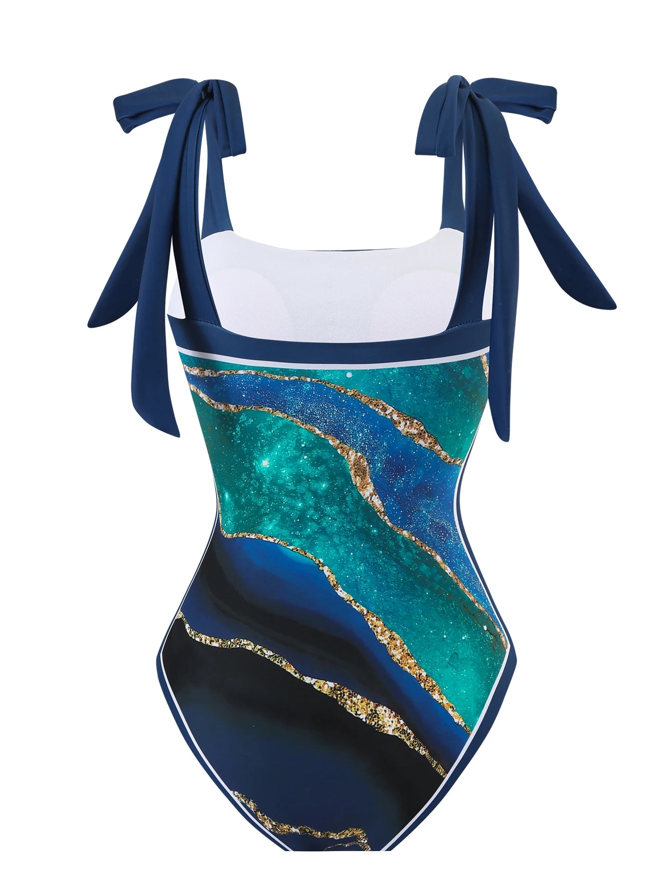 Printed One-Piece Swimsuit With Gauze Skirt — Multicolor | KIMLUD