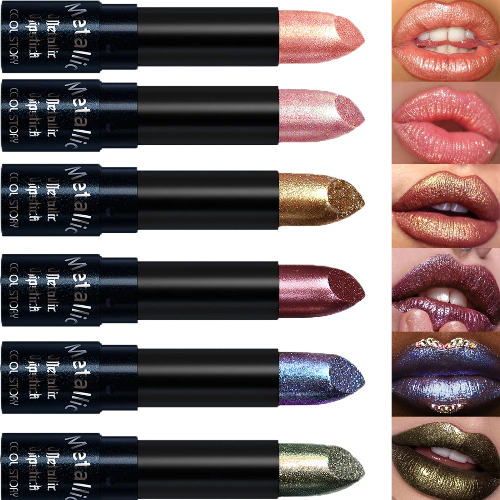 15Colors Metallic Glitter Lipstick Waterproof Lasting Diamond Pearlescent Metallic Lipstick Blue Lip Gloss Women Makeup Cosmetic