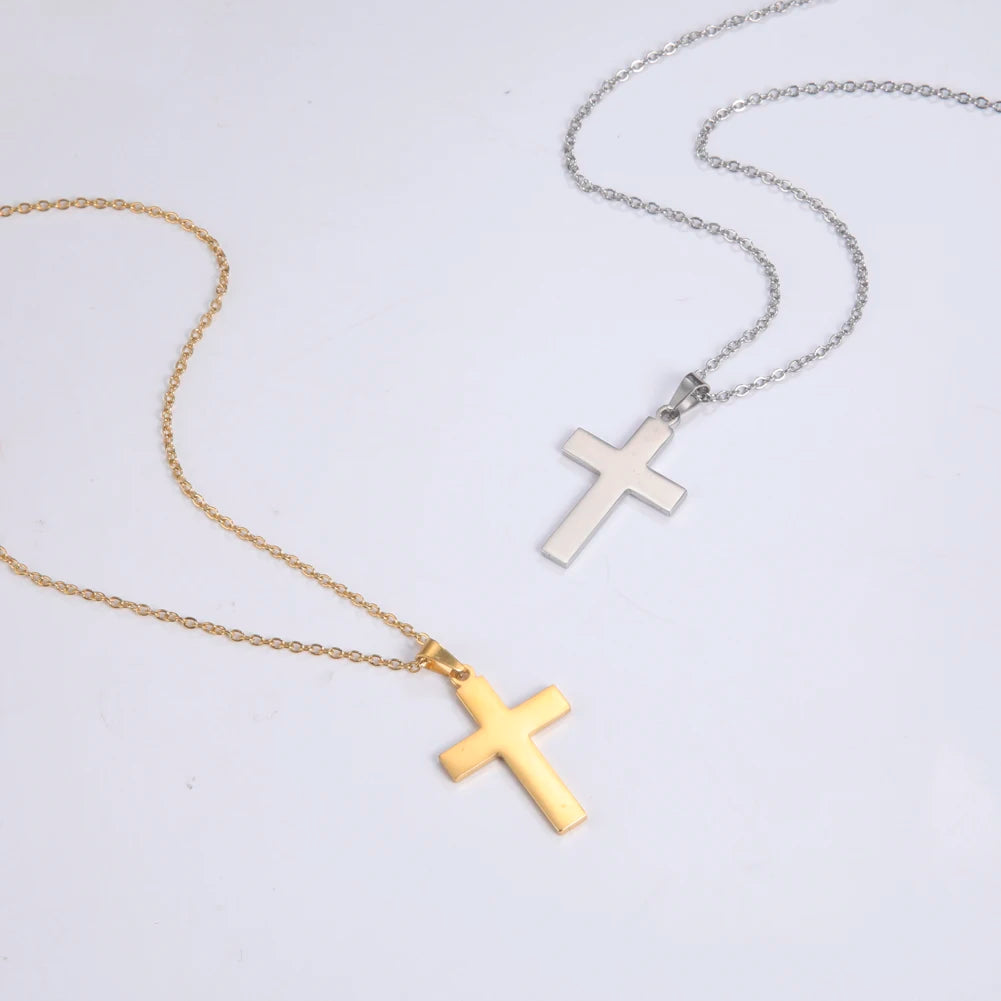 Gold-Tone Stainless Steel Cross Pendant Choker Necklace — Gold | KIMLUD
