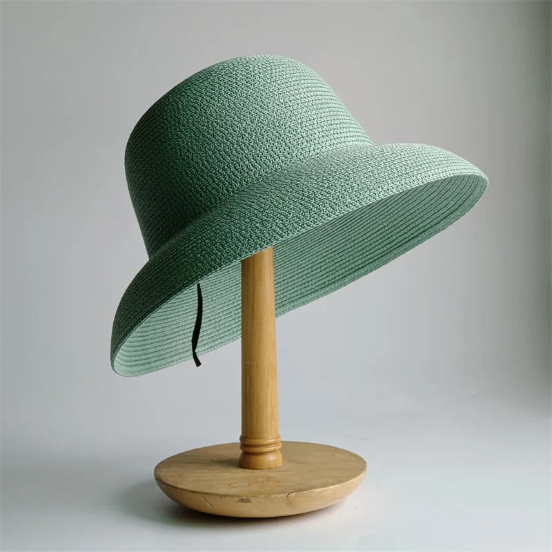 Panama Straw Floppy Sun Hat — Black With Ivory Ribbon | KIMLUD