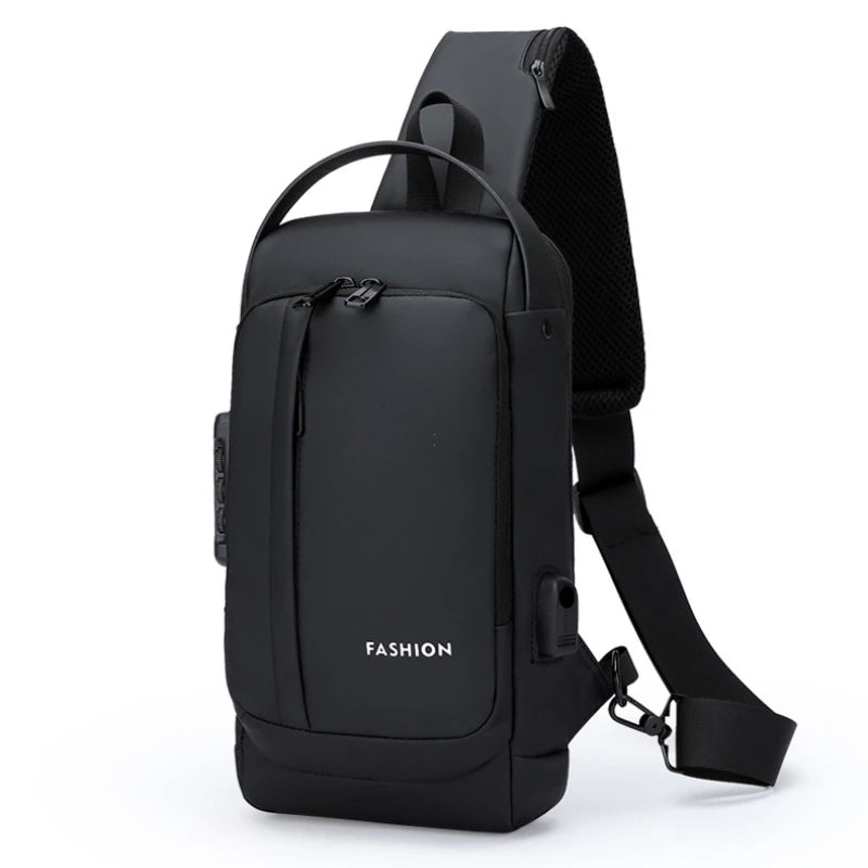 Oxford Sling Bag Anti Theft USB Charging — Black | KIMLUD