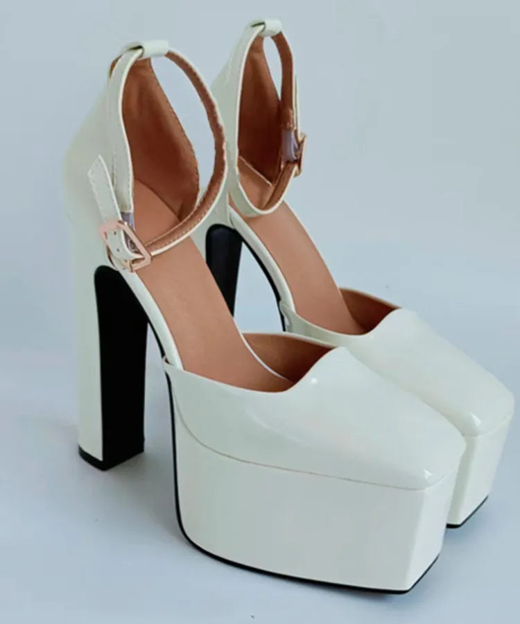 New Brand Women&#39;s Shoes Super High Heel Party Fashion Thick Sole Leather Shoes Bridal Shoes Wedding Party Shoes Women Summer