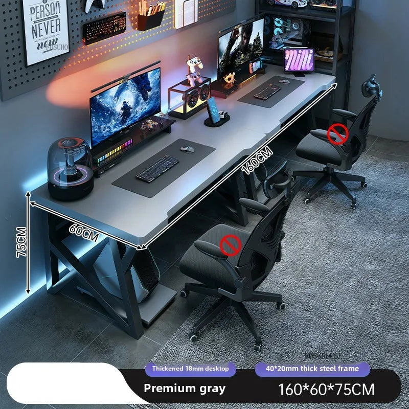 Matte Finish Desk Double Computer — Black | KIMLUD