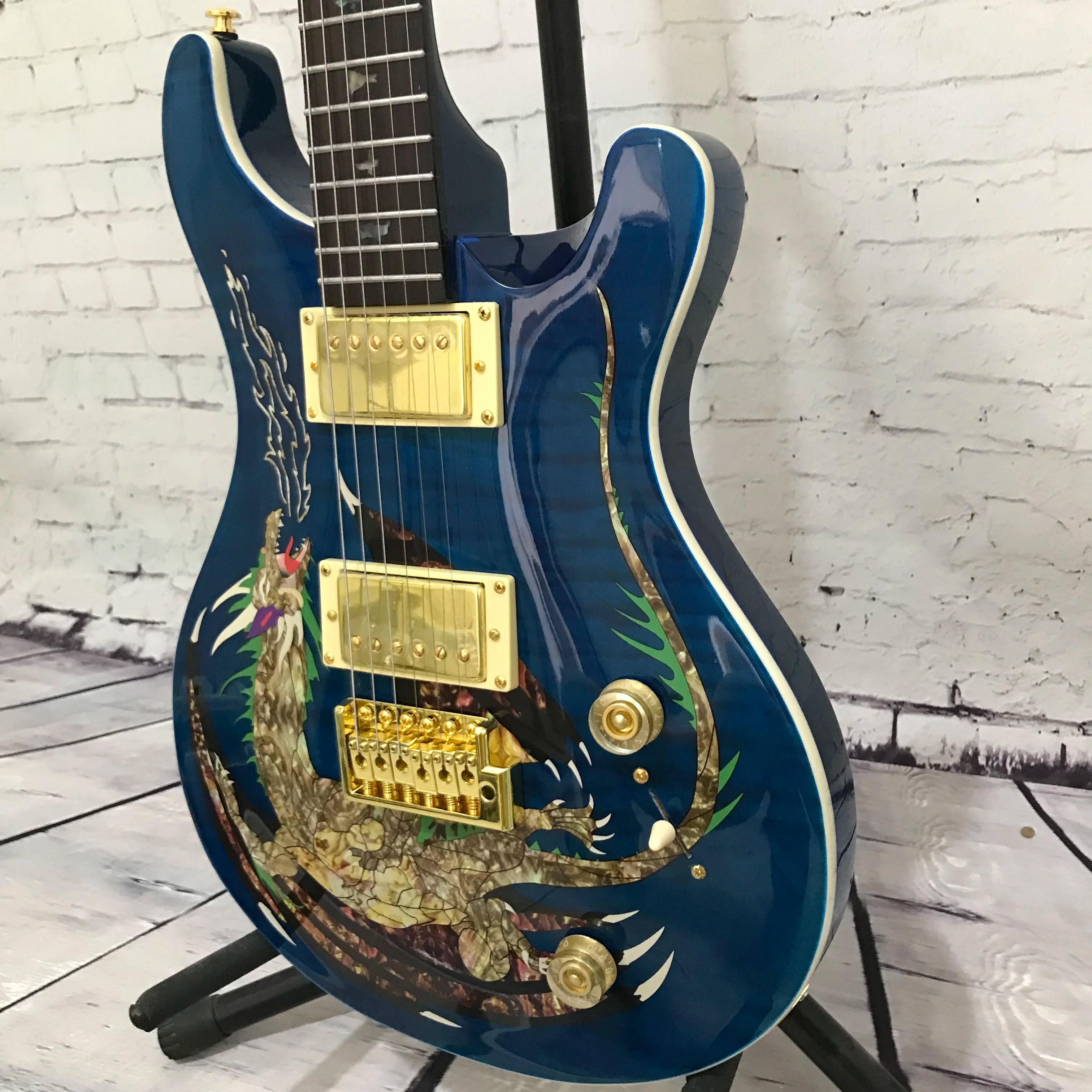 Mahogany Dragon Inlay Electric Guitar — Blue | KIMLUD