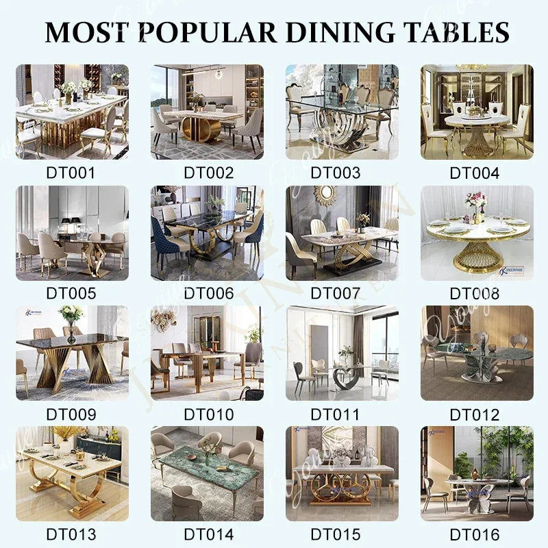 Stainless Steel Gold Frame Dining Table Set — Gold | KIMLUD