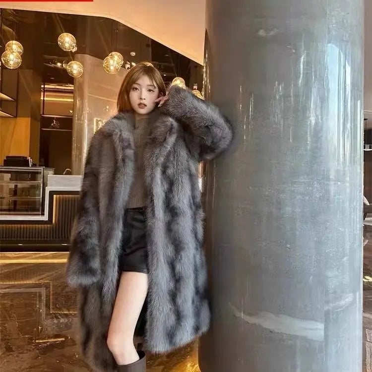Luxury High-quality Fur Coat Women Winter Faux Fur Jacket Vintage Trench Coat Warm Thick Long Sleeve Windproof Outerwear Design