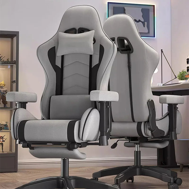 KIMLUD, Stylish Reclining Gray Leather Gaming Chair Home Office Ergonomic Desk Chair with Lumbar Pillow Adjustable Gamer Computer Chairs, KIMLUD Womens Clothes
