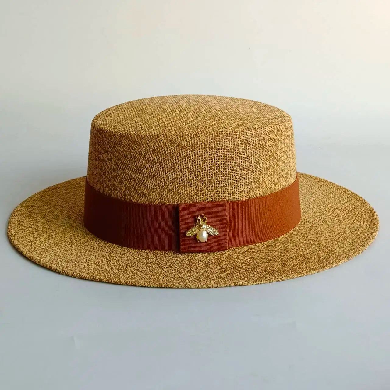 Chain Strap Straw Hat summer beach straw hat pearl Pork pie sun hat new  elastic ribbon hat 여름모자