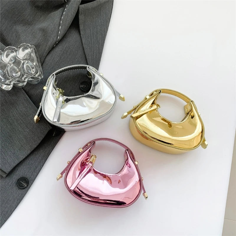Lacquered PU Mini Bag With Sculpted Silhouette — Candy Pink | KIMLUD