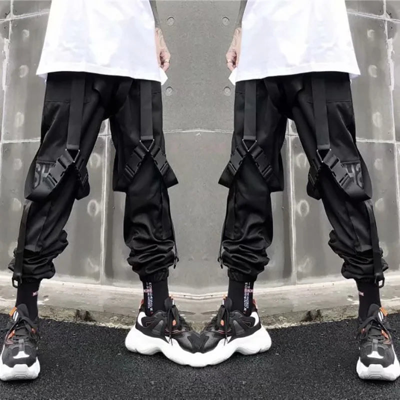 Harajuku Cargo Pants Techwear Joggers Multi Pocket Urban Streetwear Elements — Black | KIMLUD