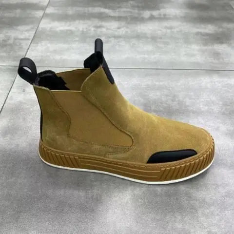 High Top Sneaker Men Winter Plush Snow Boot Fashion Casual Nubuck/Microfiber Leather Upper Height Increased Platform Board Shoes