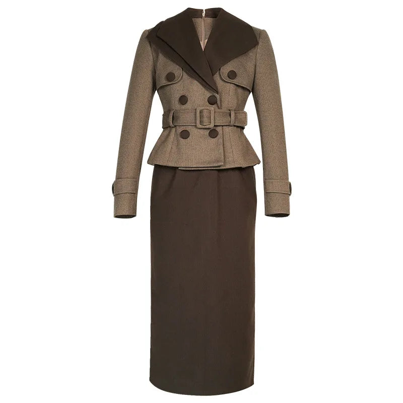 Midi Dress - High Waist Slim Pencil - Polyester - Brown | KIMLUD