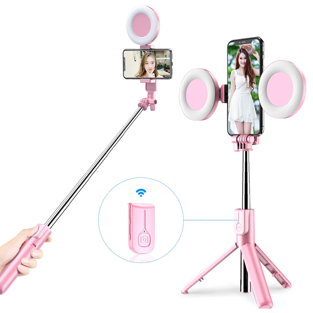 4in1 Wireless bluetooth compatible Selfie Stick LED Ring light Extendable Handheld Monopod Live Tripod for iPhone Android