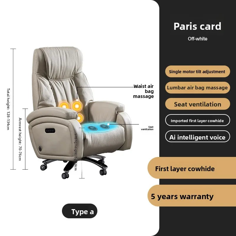 Genuine Leather Executive Office Chair Massage — Cream | KIMLUD