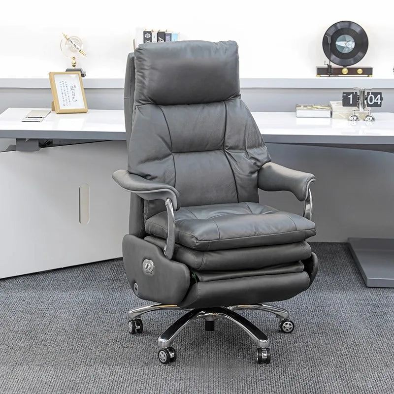 Leather Electric Office Chair Footrest Lift Rotatable — Espresso Black | KIMLUD