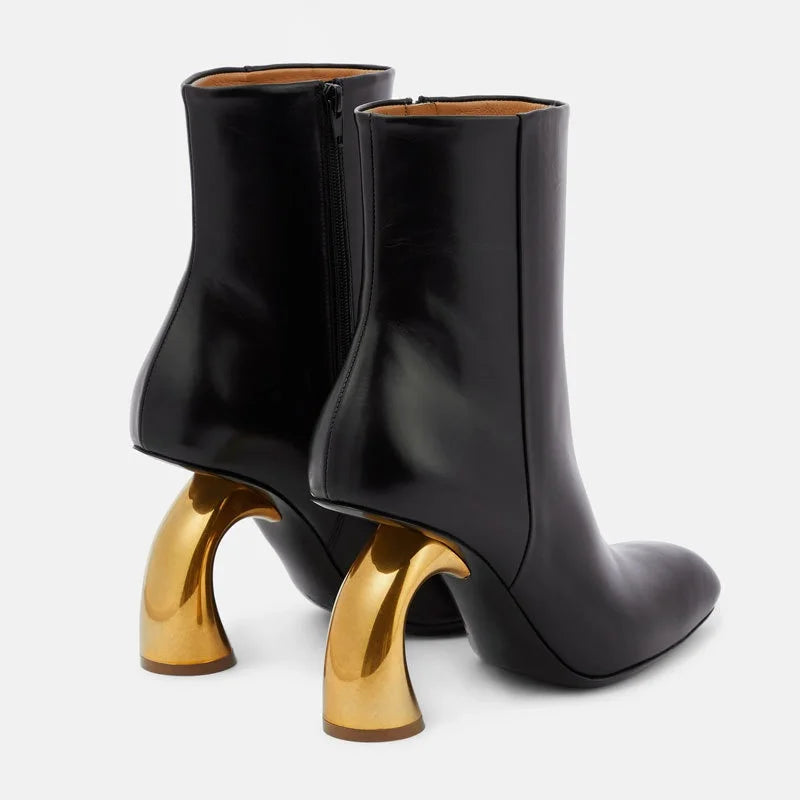 Metallic Ankle Boots Square Toe — Forest Green | KIMLUD
