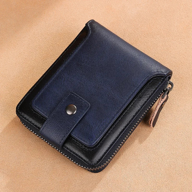Wallet – Cowhide Leather Anti-Theft – Zipper Wallet 2 Cash Slots | KIMLUD