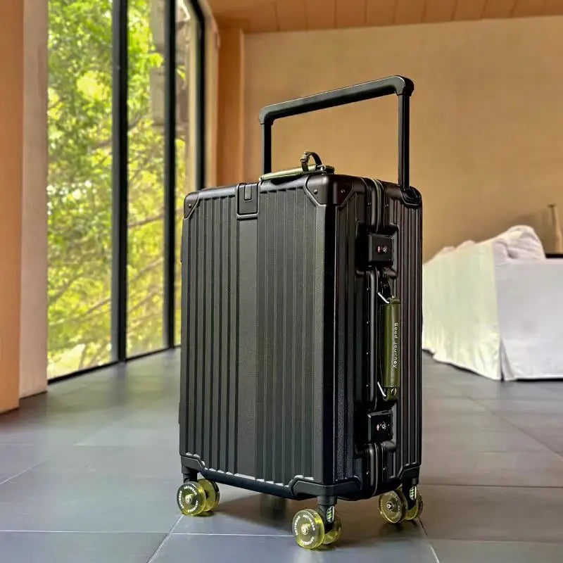 Wide-Handle Travel Suitcase With Cup Holder — Black | KIMLUD