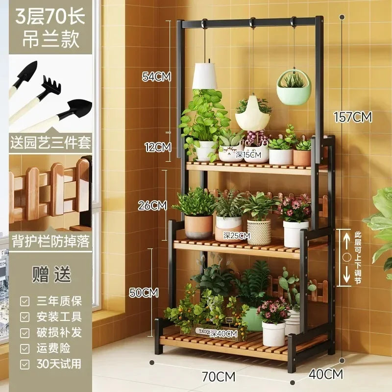 Bamboo Square Outdoor Plant Shelf Rack Five-Tier Display for Garden Outdoors — Black | KIMLUD