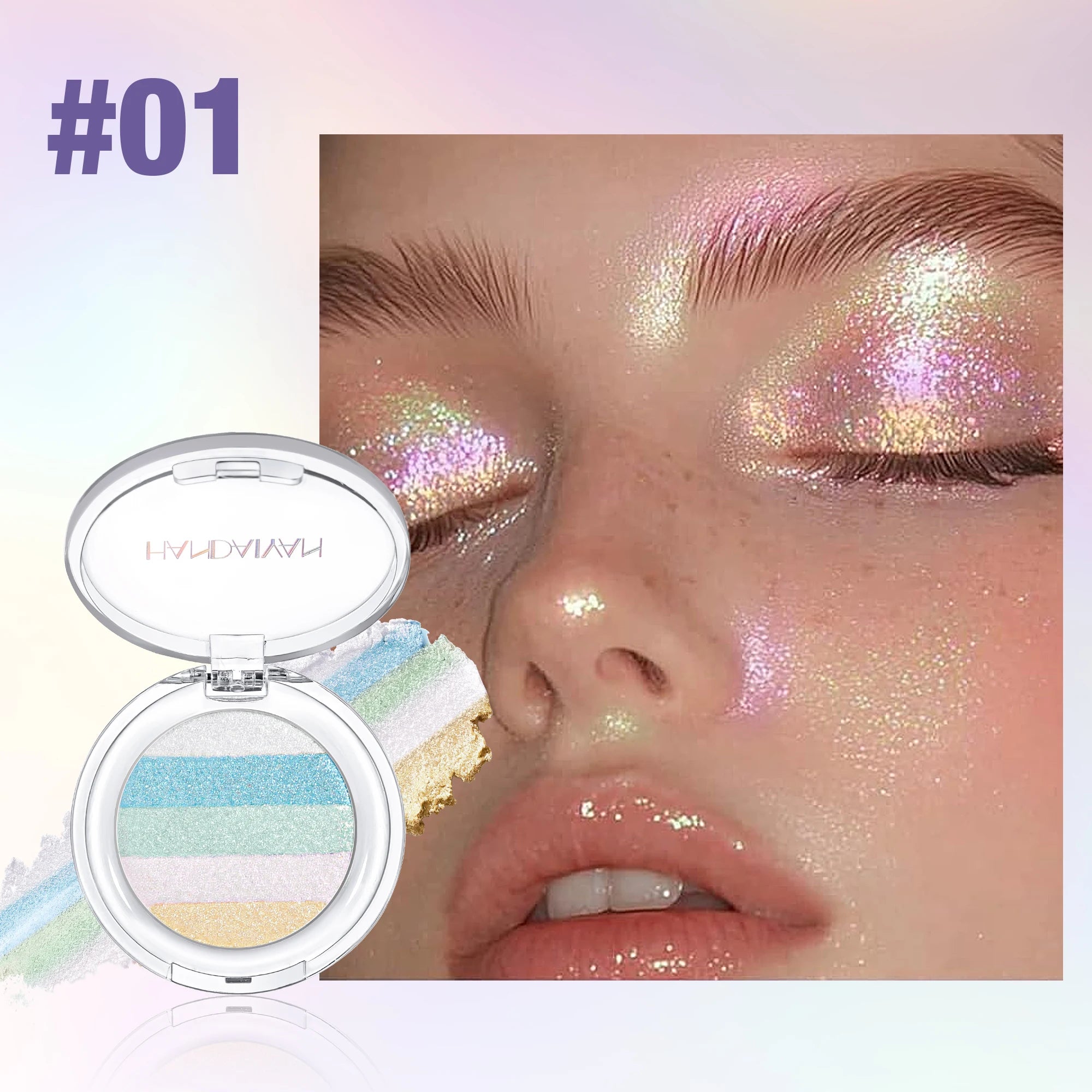 HANDAIYAN 3-Color Chameleon Pearl Shimmer Eye Shadow High-Pigment Glow, Fluorescent Micro-Shimmer Eye Shadow