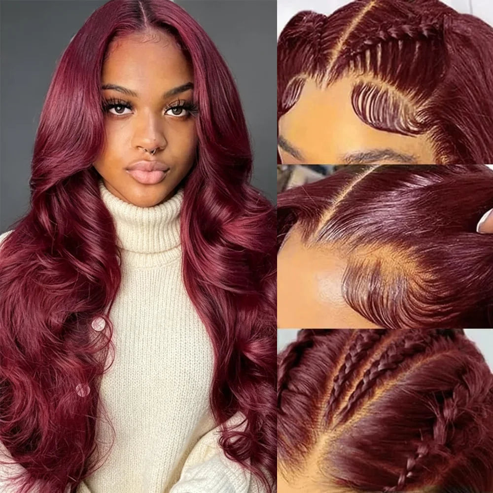 Deep Wave Human Hair Wig HD Lace Frontal 13x4 Burgundy 99J | KIMLUD